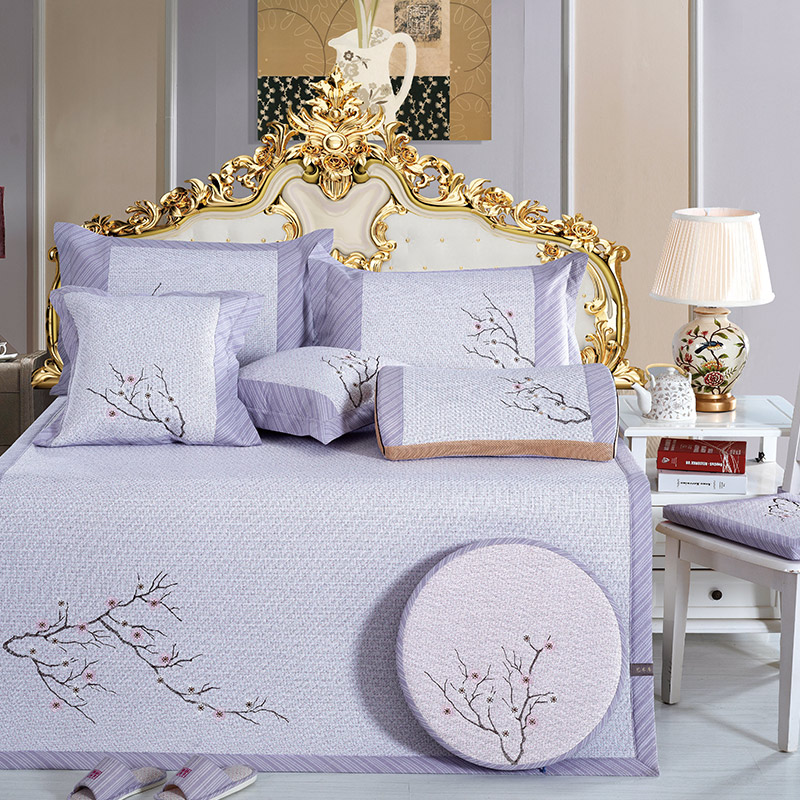 牛氏席铺 轻居系列 刺绣印尼藤席 1.5m（5英尺）床 梅开三度1