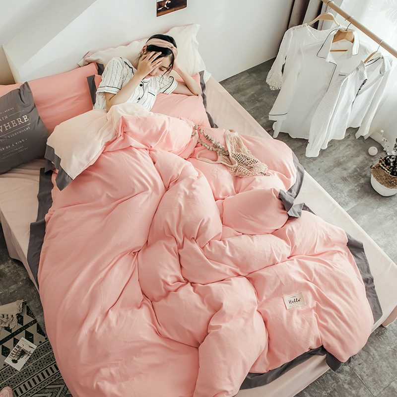 秋冬新品-水洗拼绒四件套 三件套1.2m（4英尺）床 1玉色1