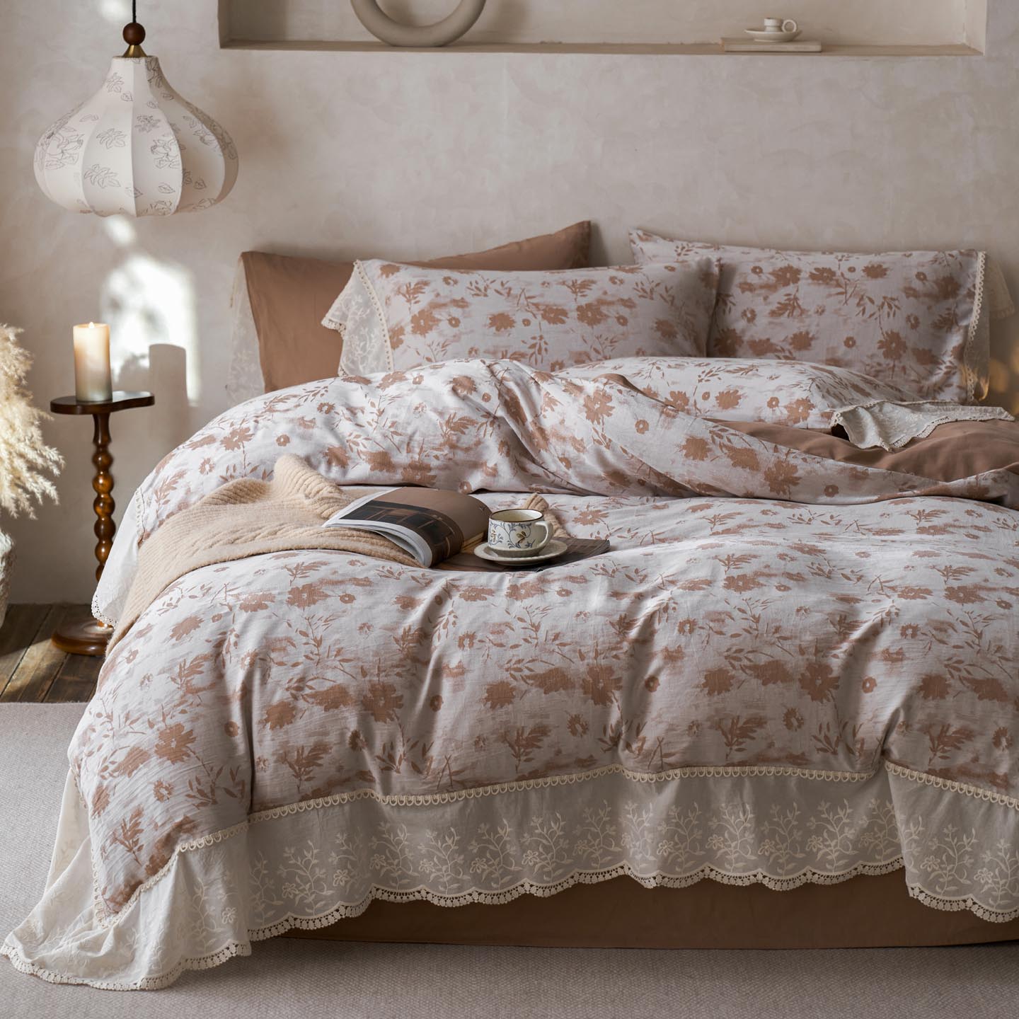 2025新款A类全棉磨毛色织提花花边四件套