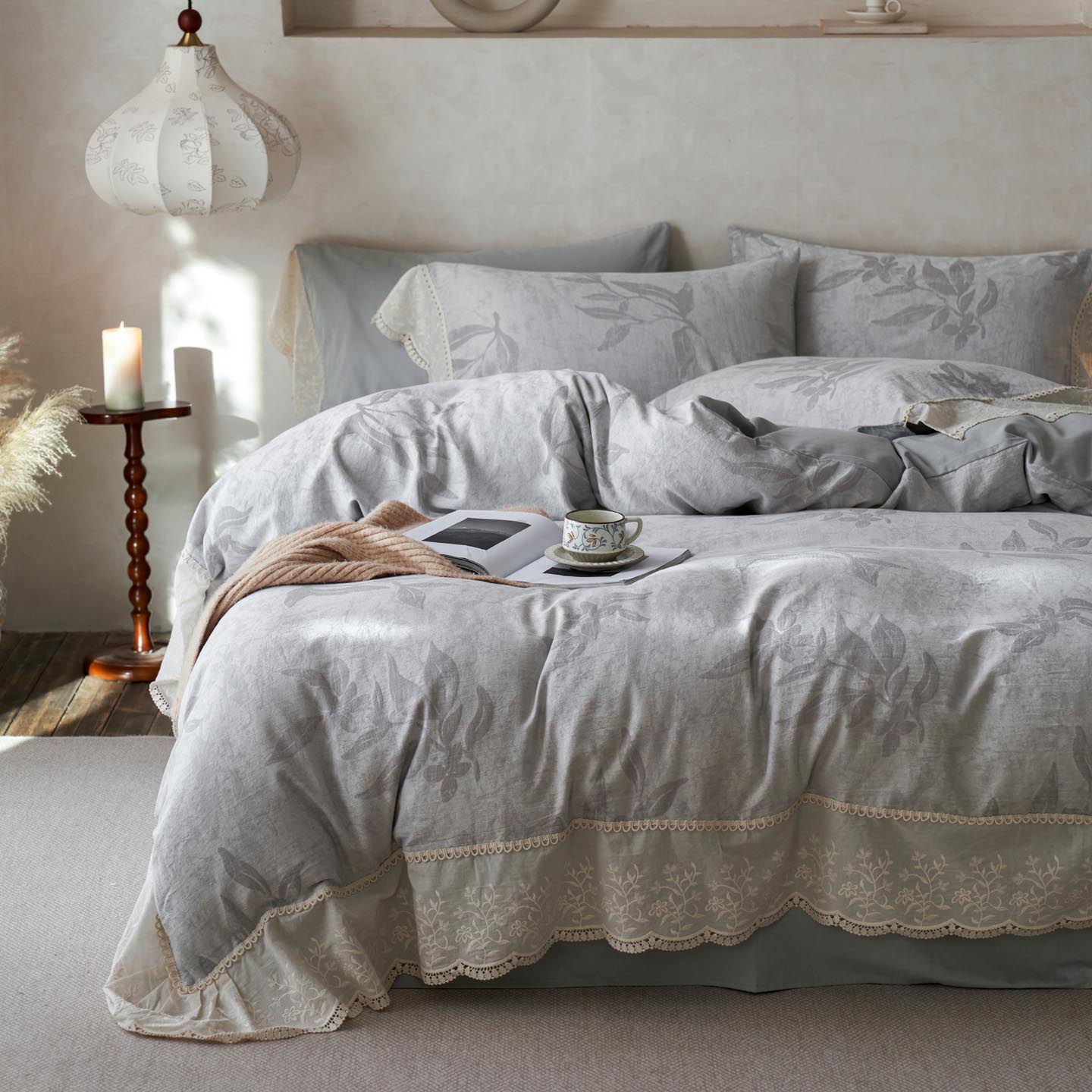 2025新款A类全棉磨毛色织提花花边四件套