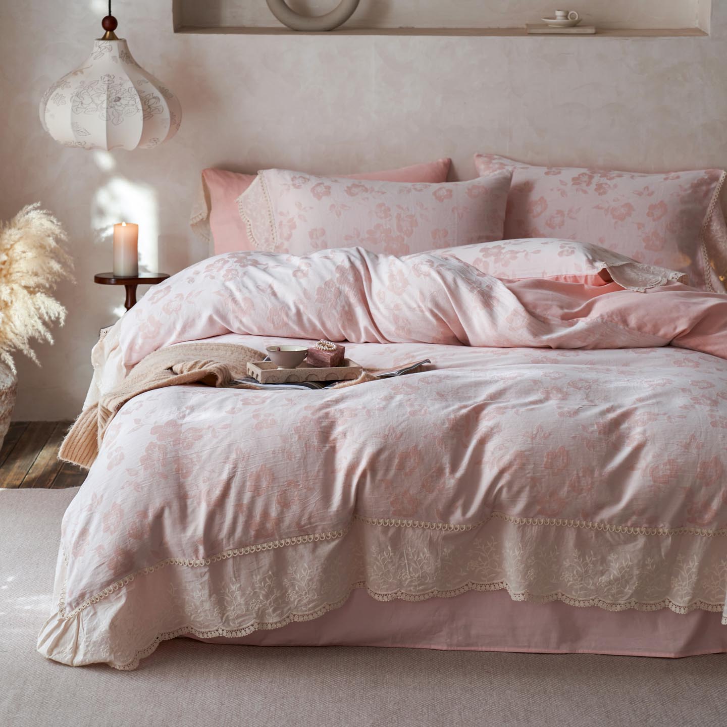 2025新款A类全棉磨毛色织提花花边四件套