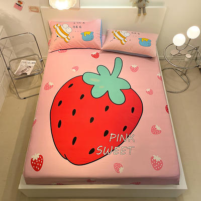 2022新款（实拍图）全棉大版单品-单床笠 150*200cm 草莓