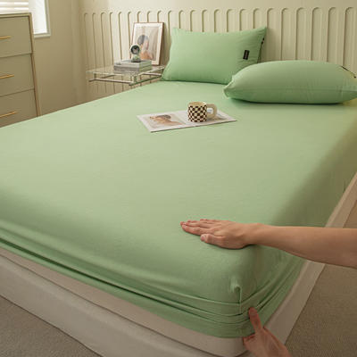2023新款纯色织标加厚棉生态磨毛--单床笠 150*200cm单床笠 单床笠-豆绿