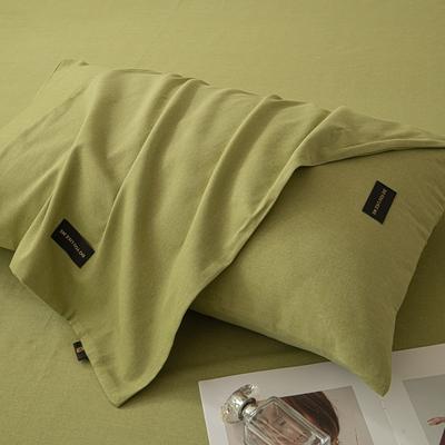 2023新款纯色织标加厚棉生态磨毛--单枕套 48*74cm  枕套一对 单枕套-草绿
