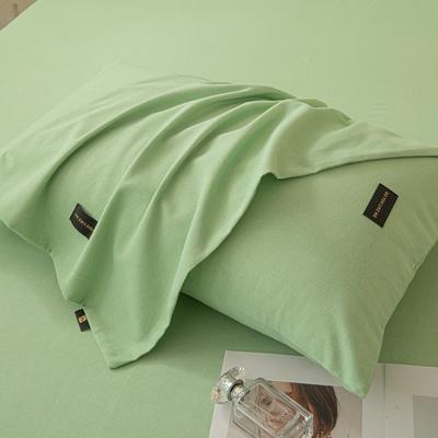2023新款纯色织标加厚棉生态磨毛--单枕套 48*74cm  枕套一对 单枕套-豆绿