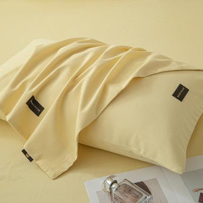 2023新款纯色织标加厚棉生态磨毛--单枕套 48*74cm  枕套一对 单枕套-奶黄