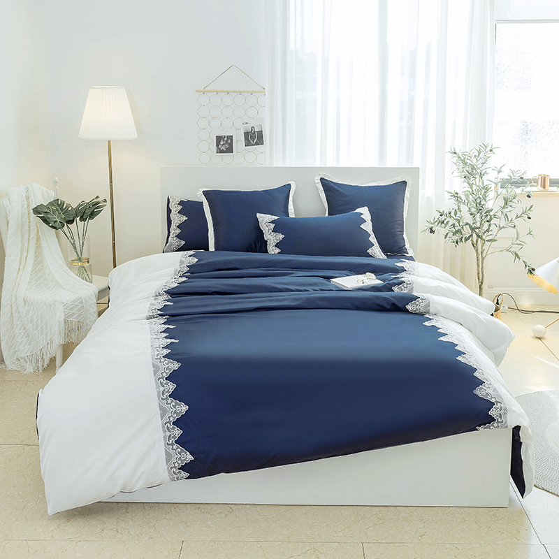 2018新款爱琴海全棉磨毛四件套 1.2m（4英尺）床 爱情海-宝蓝1