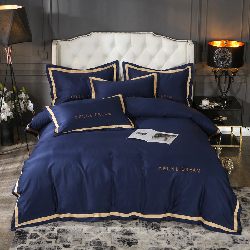 2019新款60S长绒棉巴黎春天系列四件套 1.5m（5英尺）床 宝石蓝1