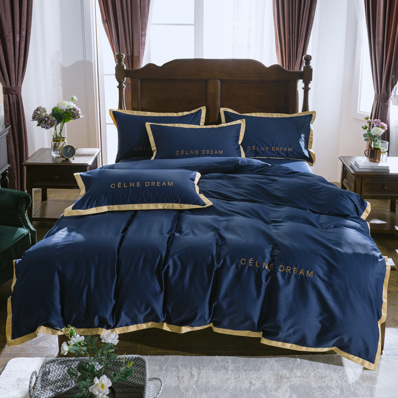 2019新款60S长绒棉四件套赛琳系列四件套 1.5m（5英尺）床 宝石蓝1