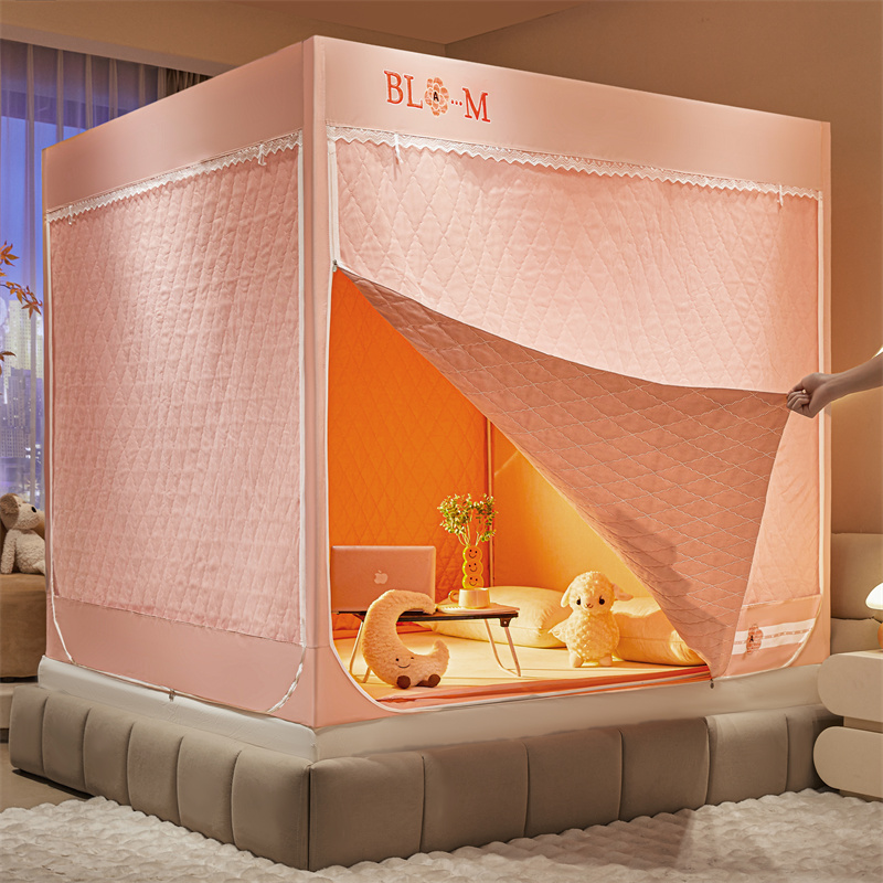 2025新款冬季防摔保暖蚊帐坐式夹棉蚊帐坐床纯色床帘蚊帐
