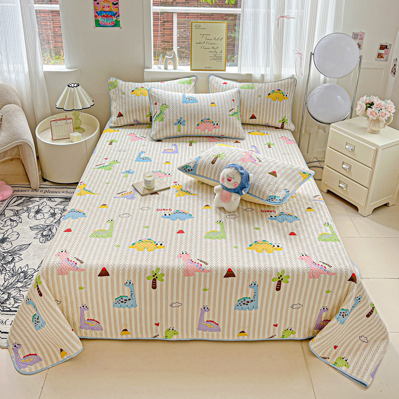 91家纺网 家纺一手货源 找家纺 羽爱家纺 2025新款A类双面印花全棉水洗床盖套件-三件套 动漫恐龙