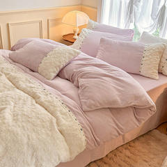 2023新款优雅獭兔牛奶绒刺绣工艺四件套--暖暖恋系列   风格（一） 1.5m床单款四件套 暖暖恋-玫瑰紫