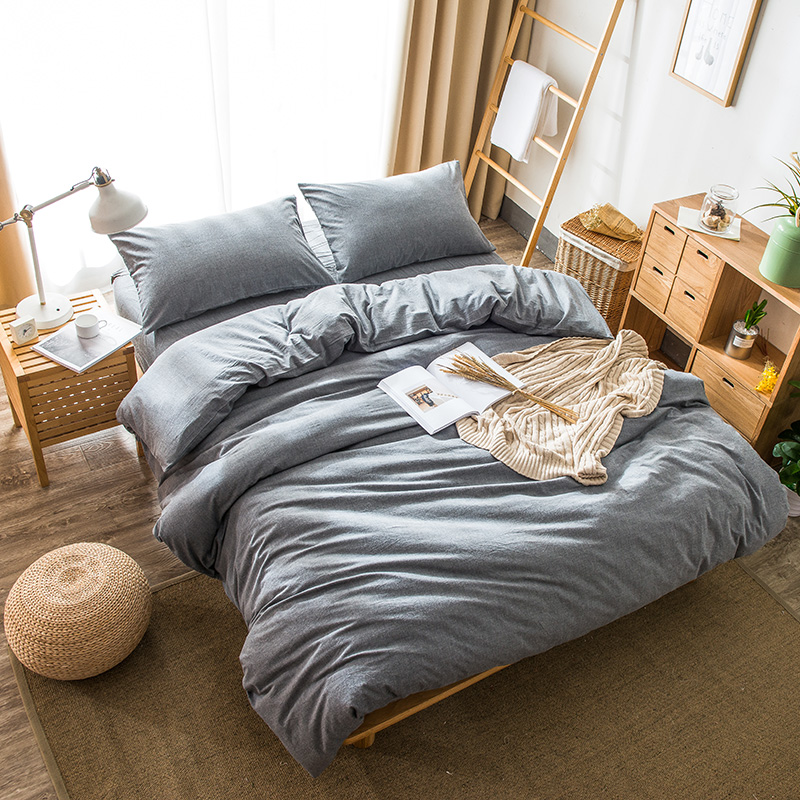 色织水洗棉四件套(纯色系列床笠款) 1.5m（5英尺）床 纯色深灰