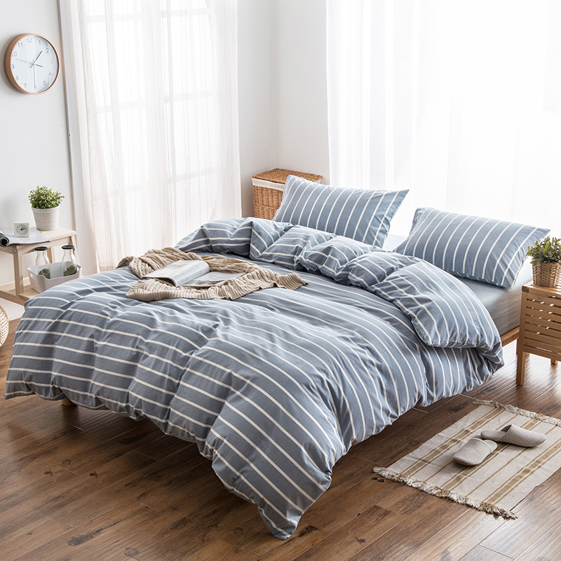 色织水洗棉四件套(条纹系列床单款) 1.5m（5英尺）床 浅灰白条
