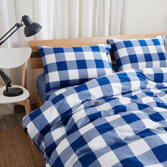 色织水洗棉四件套单品（中格子系列枕套） 48cmX74cm（一只） 深蓝中格