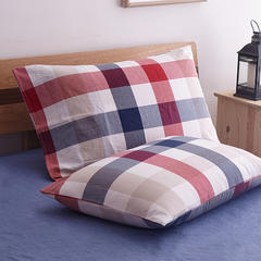 色织水洗棉四件套单品（中格子系列枕套） 48cmX74cm（一只） 四色格 红