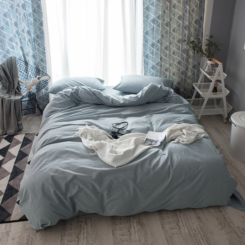色织水洗棉四件套(纯色系列床笠款) 1.5m（5英尺）床 纯浅兰