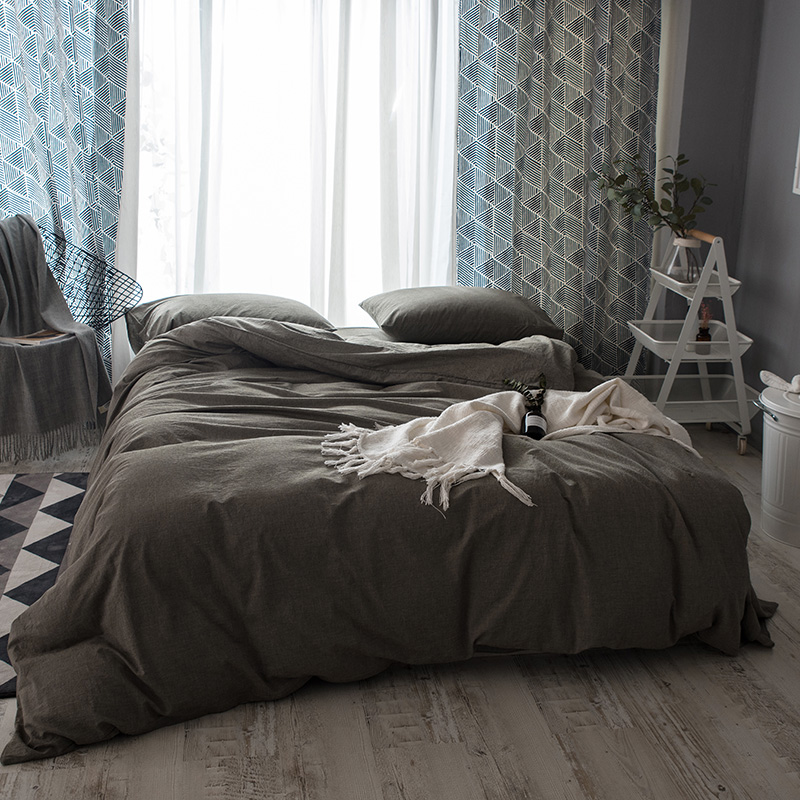 色织水洗棉四件套(纯色系列床笠款) 1.5m（5英尺）床 纯烟灰