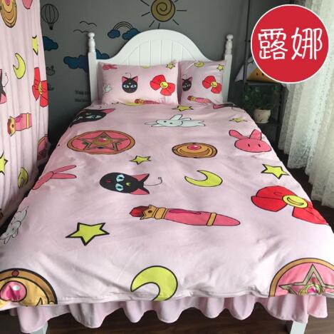 卡通宝宝绒四件套水晶绒三件套雪花绒法莱绒珊瑚绒牛奶绒法兰绒被套床裙露娜粉红豹加厚保暖秋冬季床上用品 1.2m床裙款四件套 露娜1