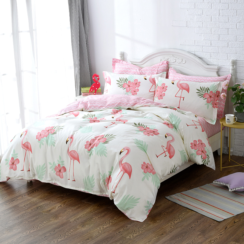 13372活性全棉四件套（火烈鸟系列） 1.5m（5英尺）床 火烈鸟-白1