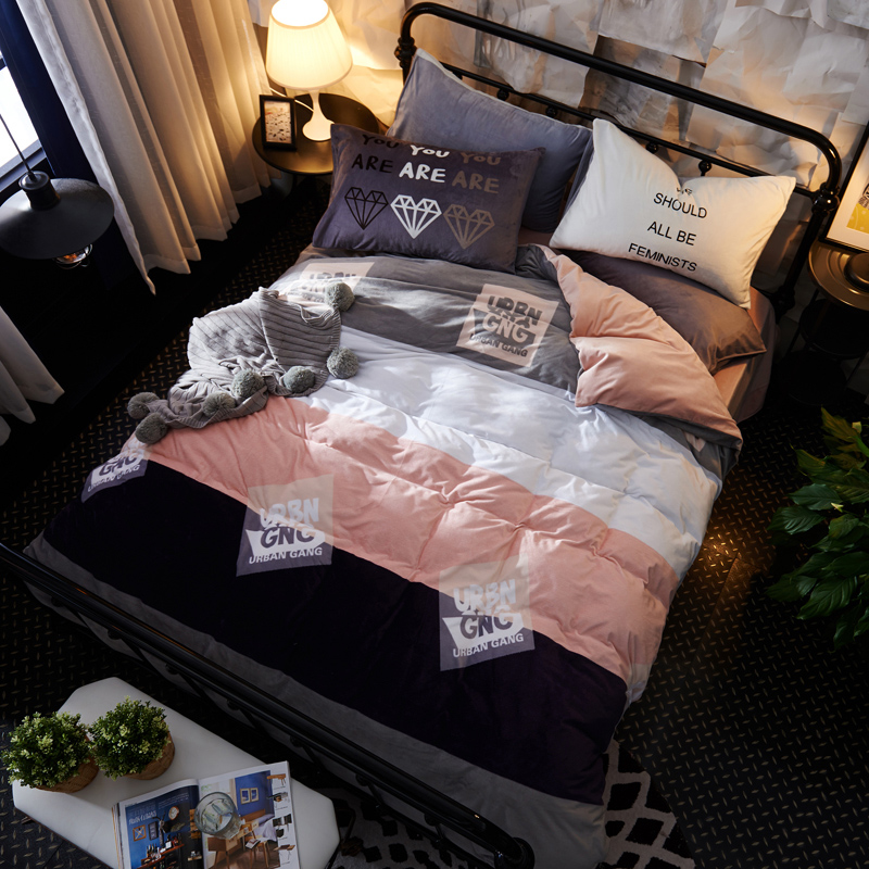 保暖绒四件套（印花水晶绒系列） 1.8m（6英尺）床 暧昧1