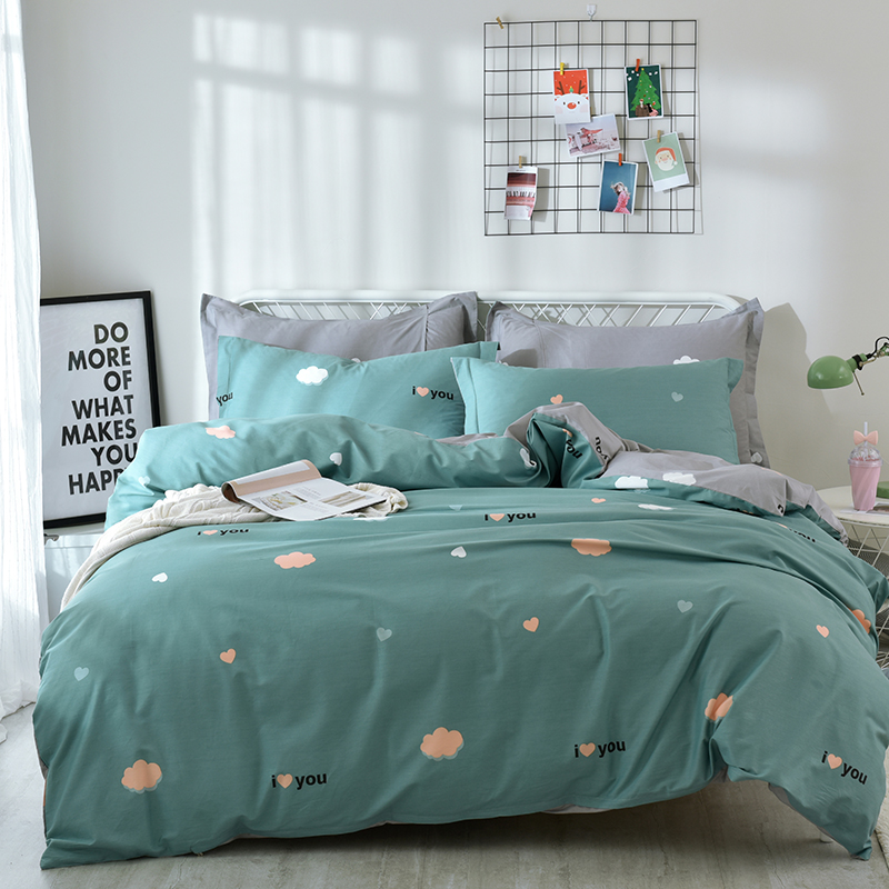 微萌家居    2018新品13372全棉活性四件套 1.8m（6英尺）床 妙恋（蓝）1