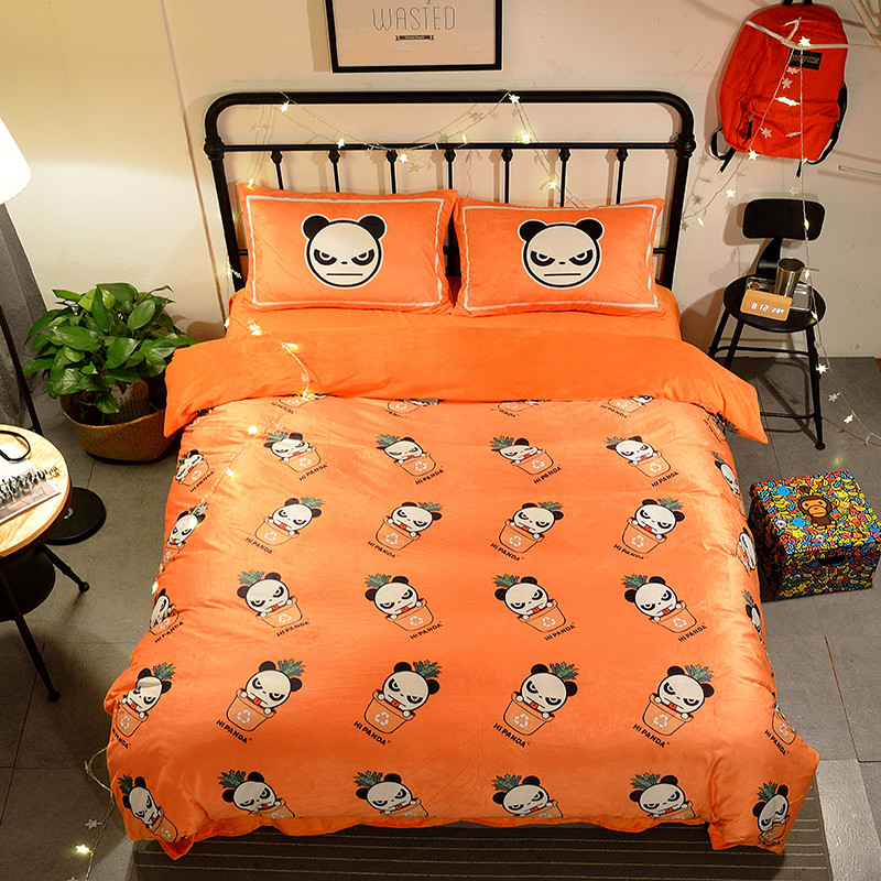 2018新款时尚数码印花大版卡通暴力熊系列水晶绒四件套 标准1.5m-1.8m床 菠萝熊猫1