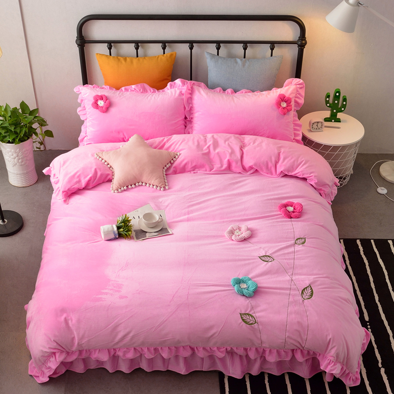 2018新款花香公主系列水晶绒四件套 标准1.5m-1.8m床 花香公主-粉1