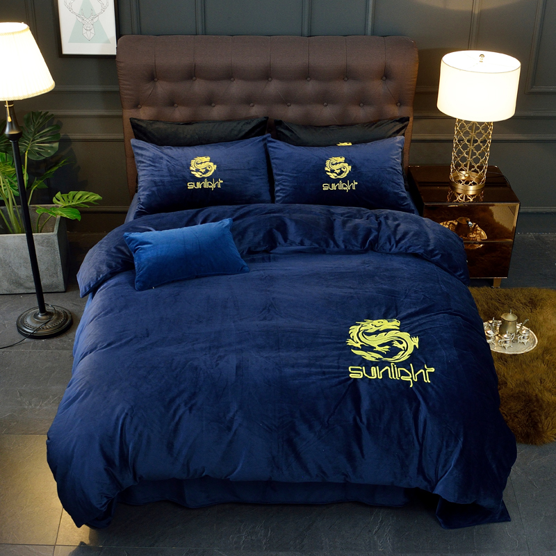 2018新款龙的传人系列水晶绒四件套 标准1.5m-1.8m床 龙的传人-藏蓝1