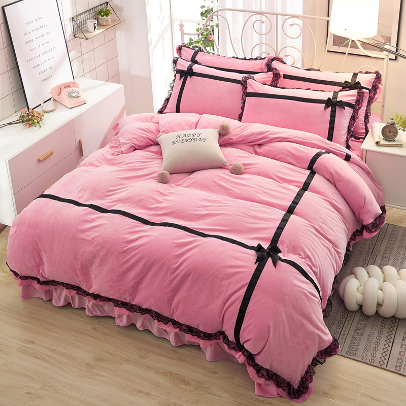 2018新款蝴蝶结系列水晶绒四件套 标准1.5m-1.8m床 粉色