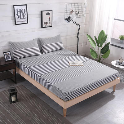 2020新款水洗棉单品格子床笠 适用于15-25cm之内的床垫 90X200+25 渐变灰条