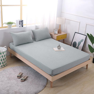 2020新款水洗棉单品格子床笠 适用于15-25cm之内的床垫 90X200+25 绿小格