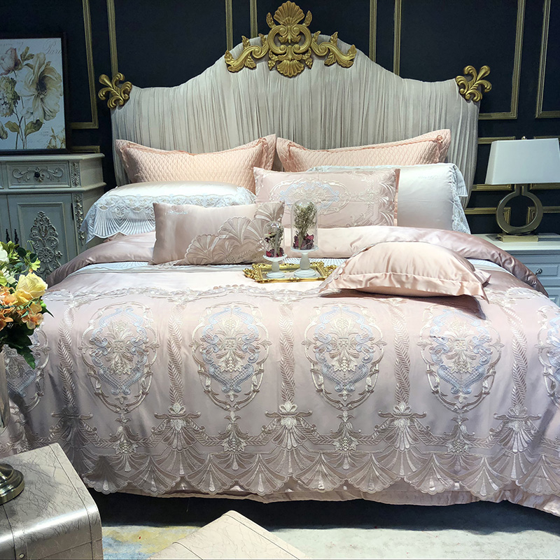 真丝蕾丝系列多件套 标准六件套【床单款】 粉玉1