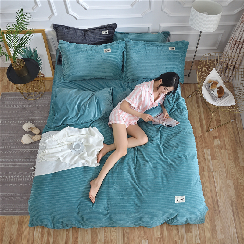 2018新款-纯色魔法绒水晶绒四件套 三件套1.2m（4英尺）床 灰蓝1
