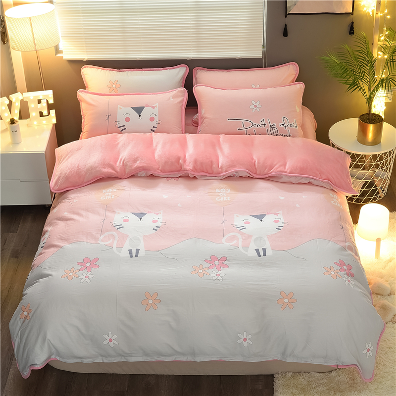 2018新款-棉加绒四件套全棉加法莱绒四件套 三件套1.2m床-1.35m床 早安甜心1