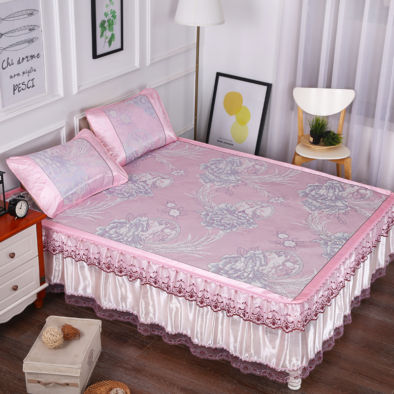 可拆卸冰丝席床裙款凉席-奇花绽放 150*200