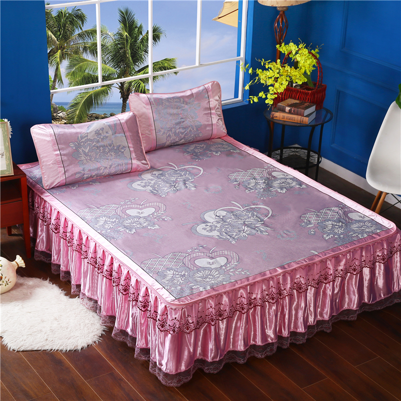 可拆卸冰丝席床裙款凉席-彩色苹果 150*200