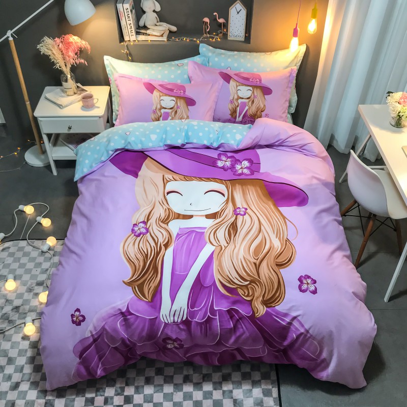 2018新款全棉13070大版卡通系列四件套 枕套48*74cm/个 紫薇姑娘1