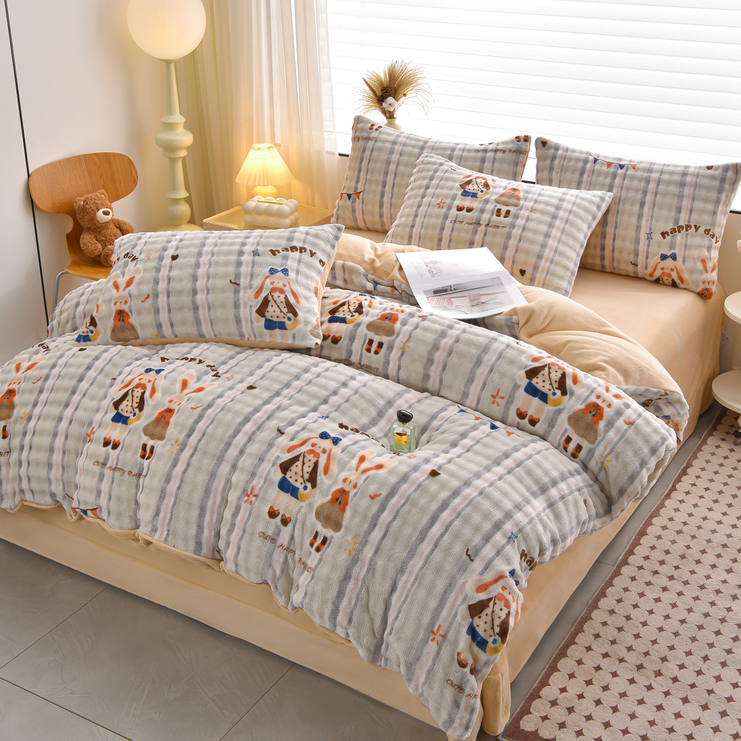 91家纺网 家纺一手货源 找家纺 （总）苏迪网销供货 2025新款牛奶绒加厚高克重A类兔毛牛奶泡泡绒四件套