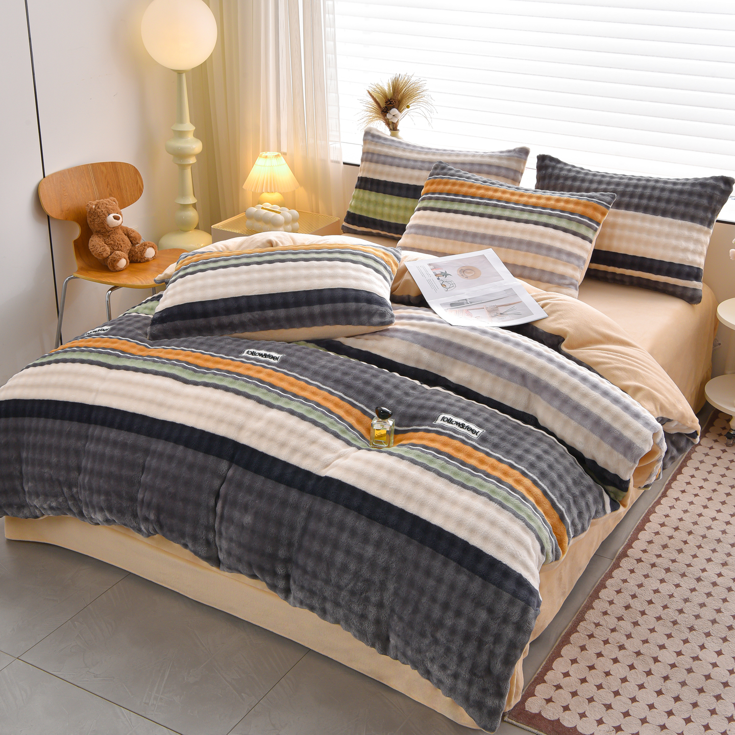 91家纺网 家纺一手货源 找家纺 （总）苏迪网销供货 2025新款牛奶绒加厚高克重A类兔毛牛奶泡泡绒四件套