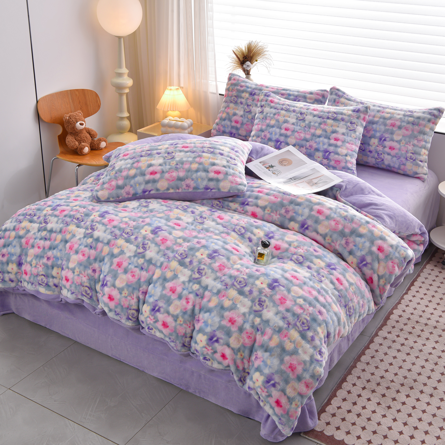 91家纺网 家纺一手货源 找家纺 （总）苏迪网销供货 2025新款牛奶绒加厚高克重A类兔毛牛奶泡泡绒四件套