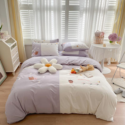 2021新款水洗棉四件套—美丽家园 1.8m床单款四件套 美丽家园-紫