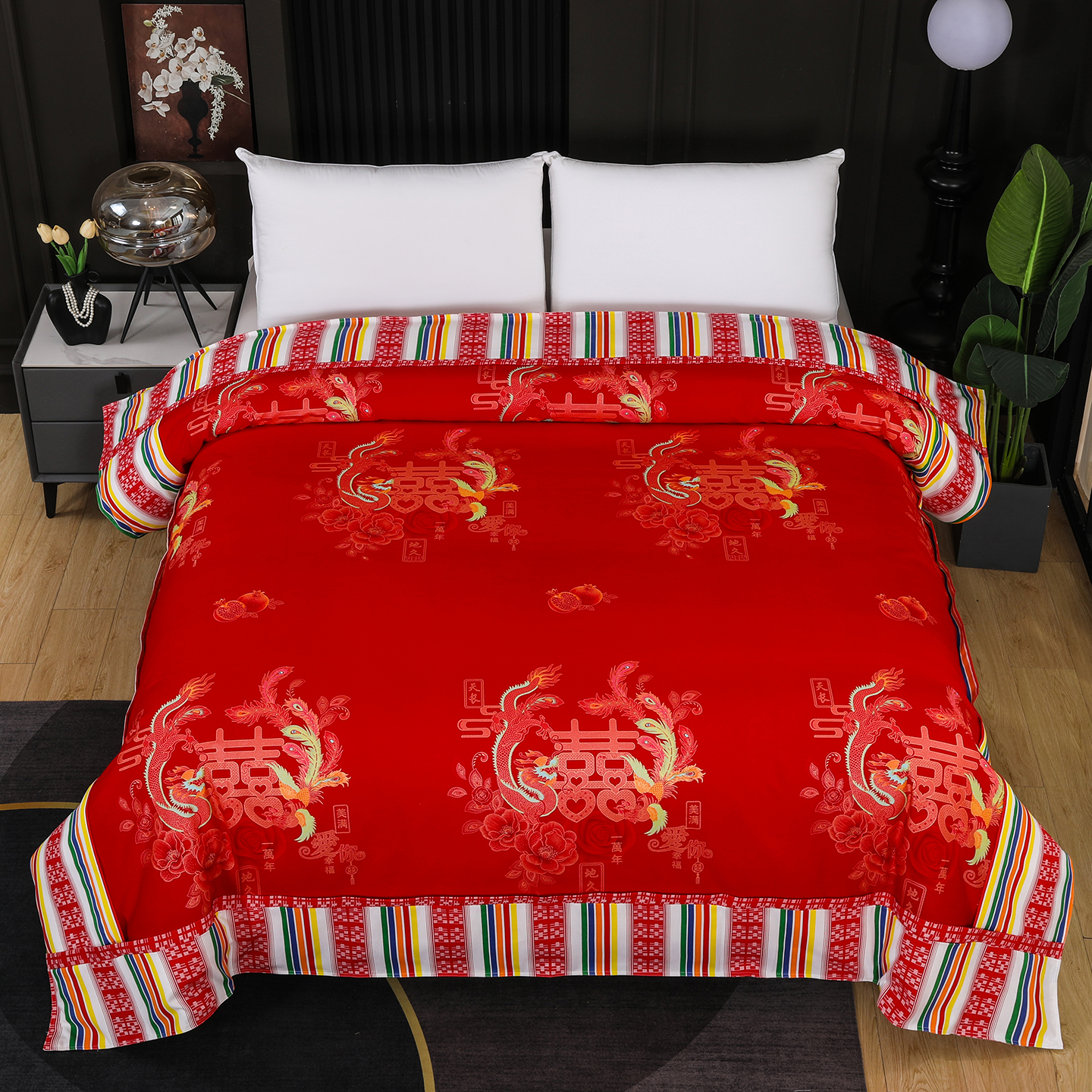 2026新款婚庆经典结婚被单龙凤百子被套老粗布100%全棉大红长期供货
