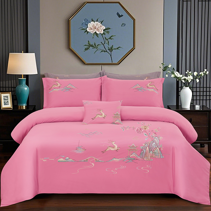 2025新款100支全棉高端刺绣四件套一鹿常红系列