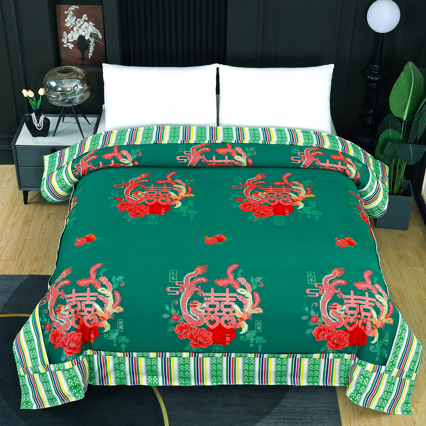 2026新款婚庆经典结婚被单龙凤百子被套老粗布100%全棉大红长期供货