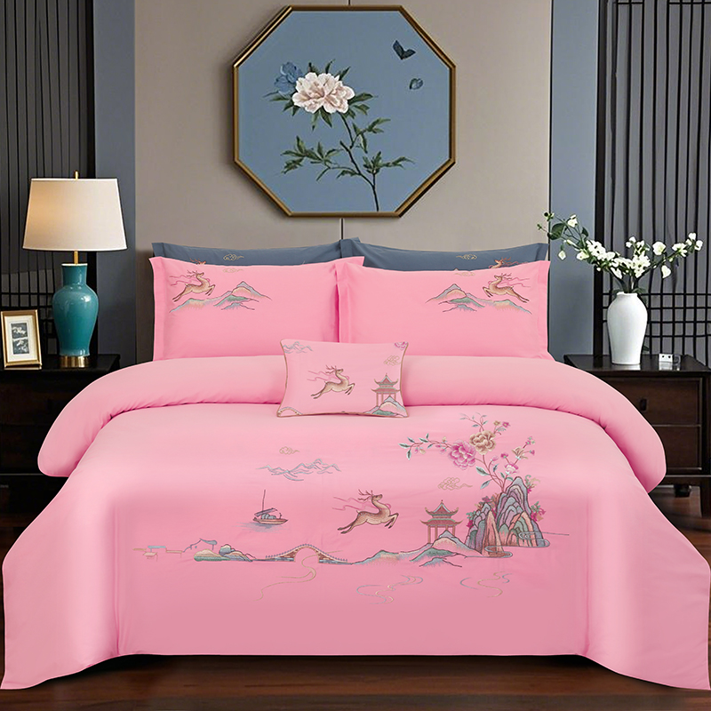 2025新款100支全棉高端刺绣四件套一鹿常红系列