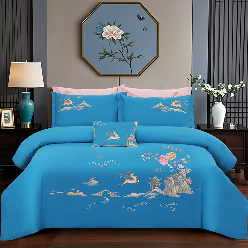 2025新款100支全棉高端刺绣四件套一鹿常红系列