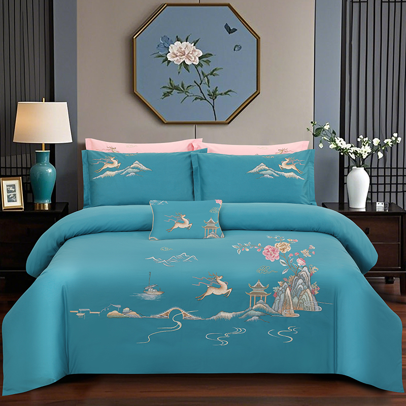 2025新款100支全棉高端刺绣四件套一鹿常红系列