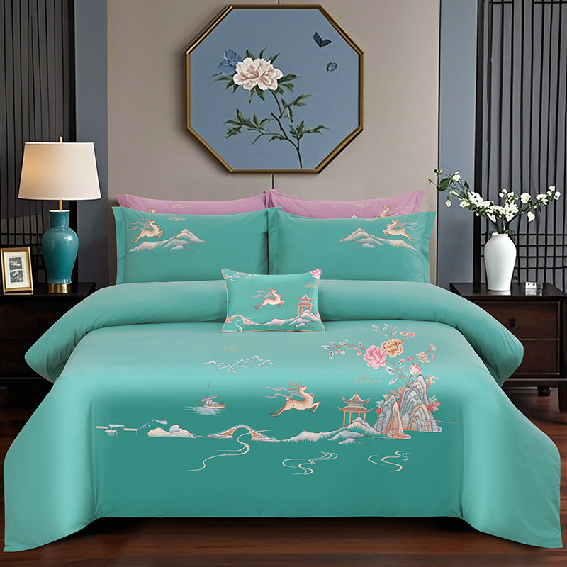 2025新款100支全棉高端刺绣四件套一鹿常红系列