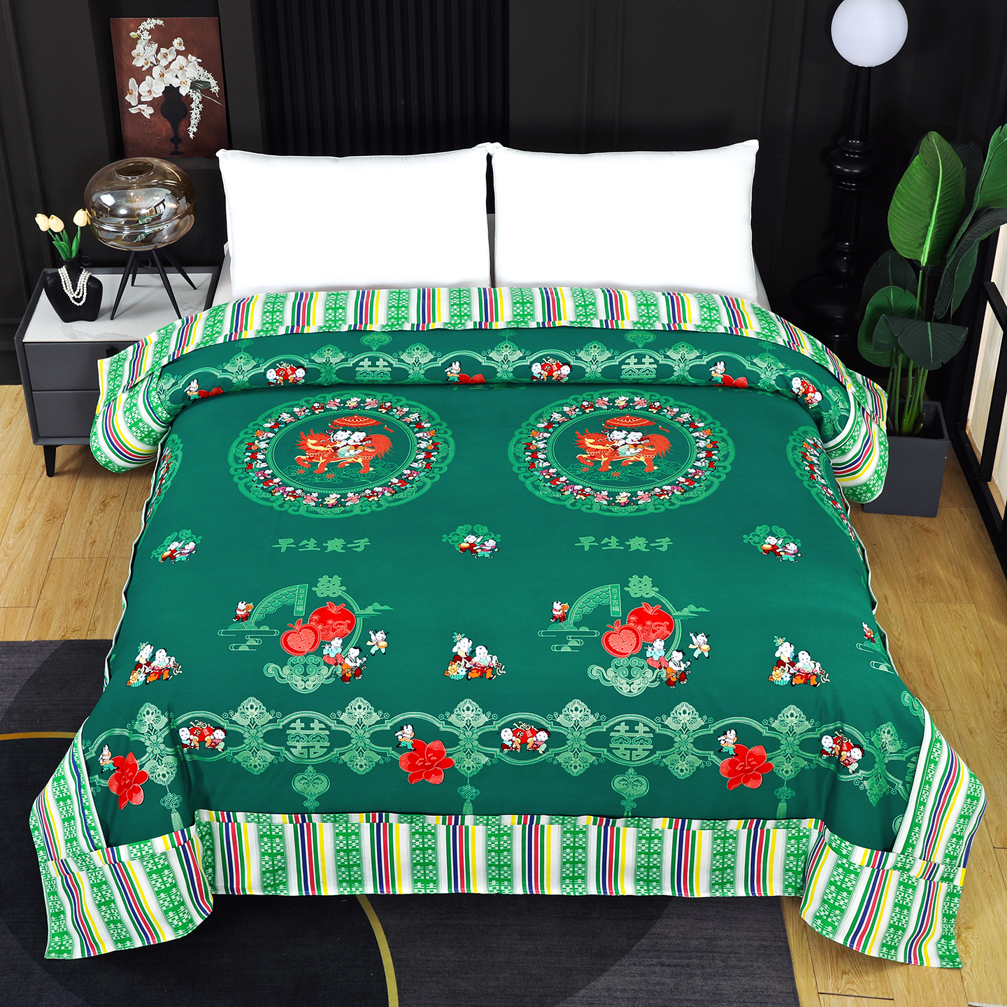 2026新款婚庆经典结婚被单龙凤百子被套老粗布100%全棉大红长期供货